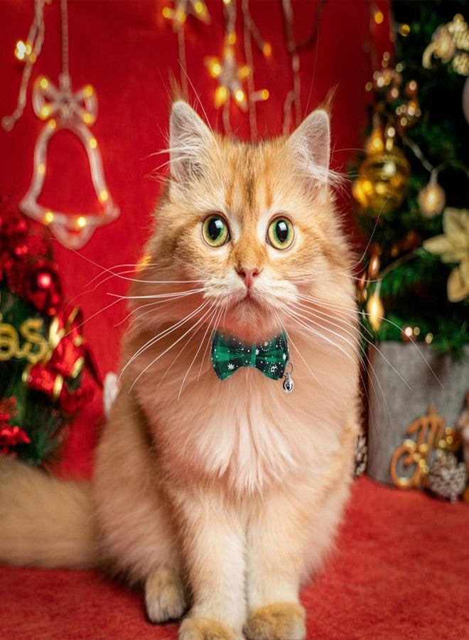 Quacc 2 PCS Christmas Cat Collar with Bow Tie and Bell Breakaway Cute Christmas Adjustable Cat Bow Tie Collar for Kitten Puppy (Red, Green) - Image 3